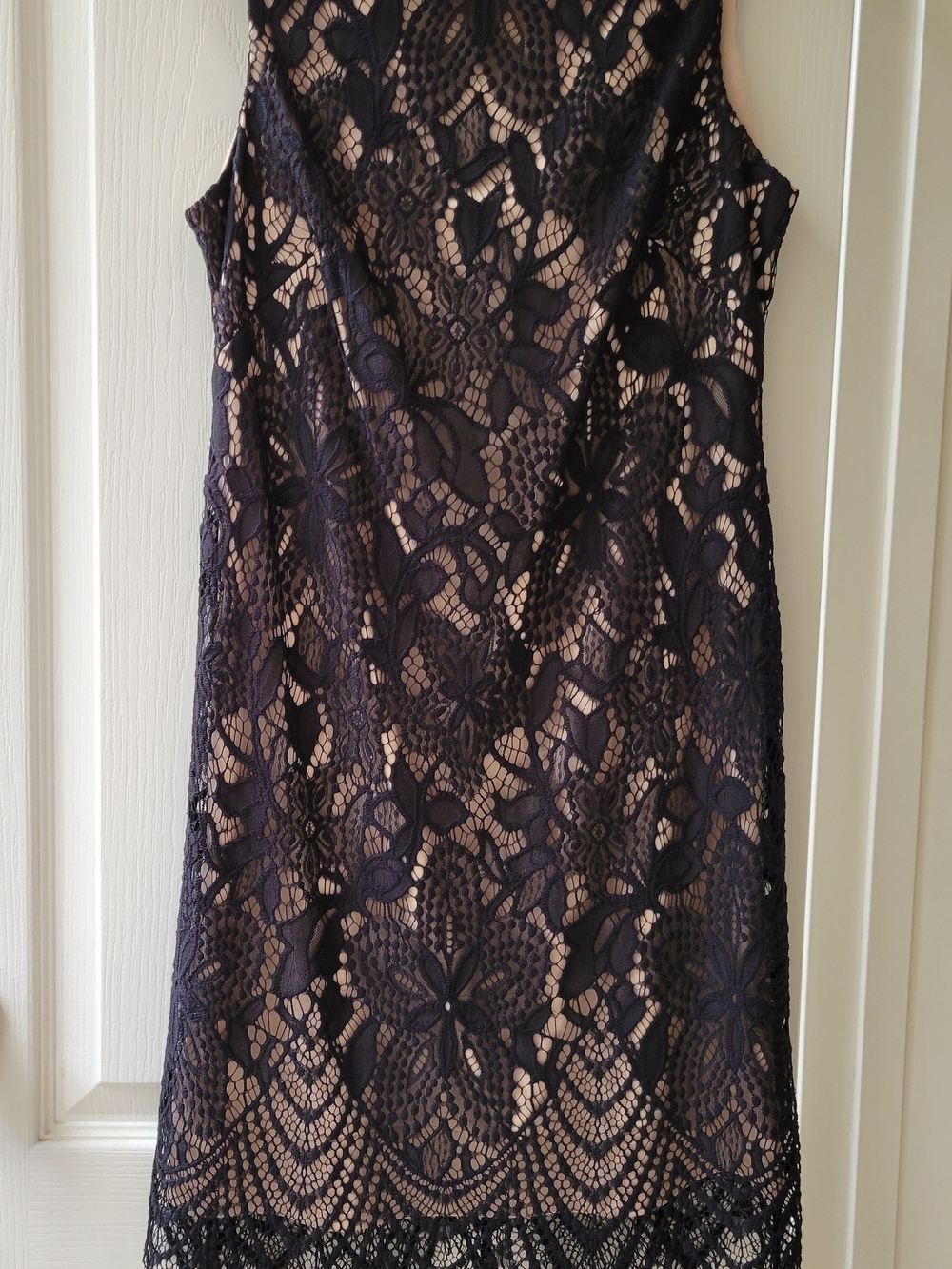 Jessica Howard Black Lace Overlay Mini Dress with Nude Lining